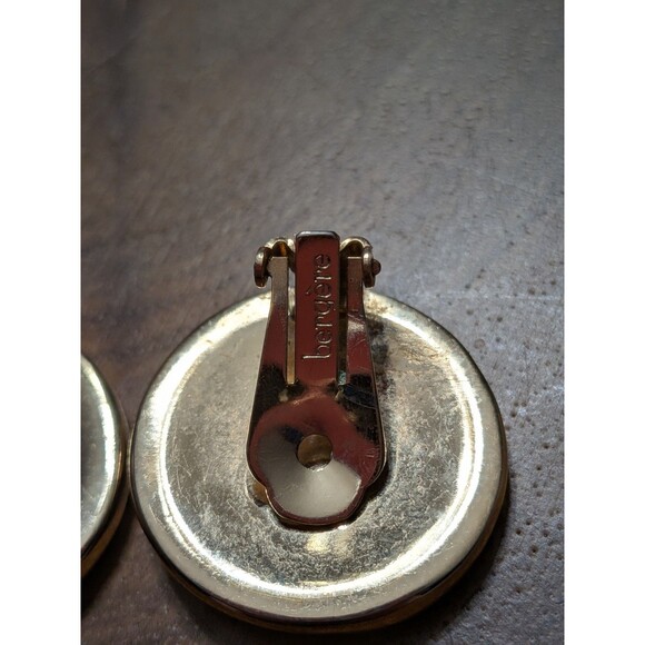 VINTAGE Bergere Clip-On Earrings Calico Cow Hair YIN-YANG Gold Tone 80s - Picture 3 of 6